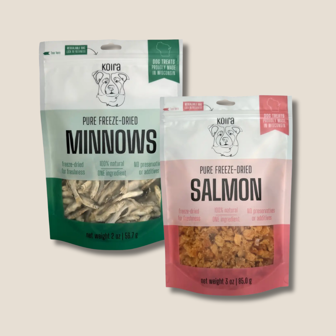 Taste Test Treat Duo - Freeze-Dried Minnows & Salmon – Lean High-Protein Training Treats for All Dogs (Single-Ingredient, Grain-Free, Low-Fat)