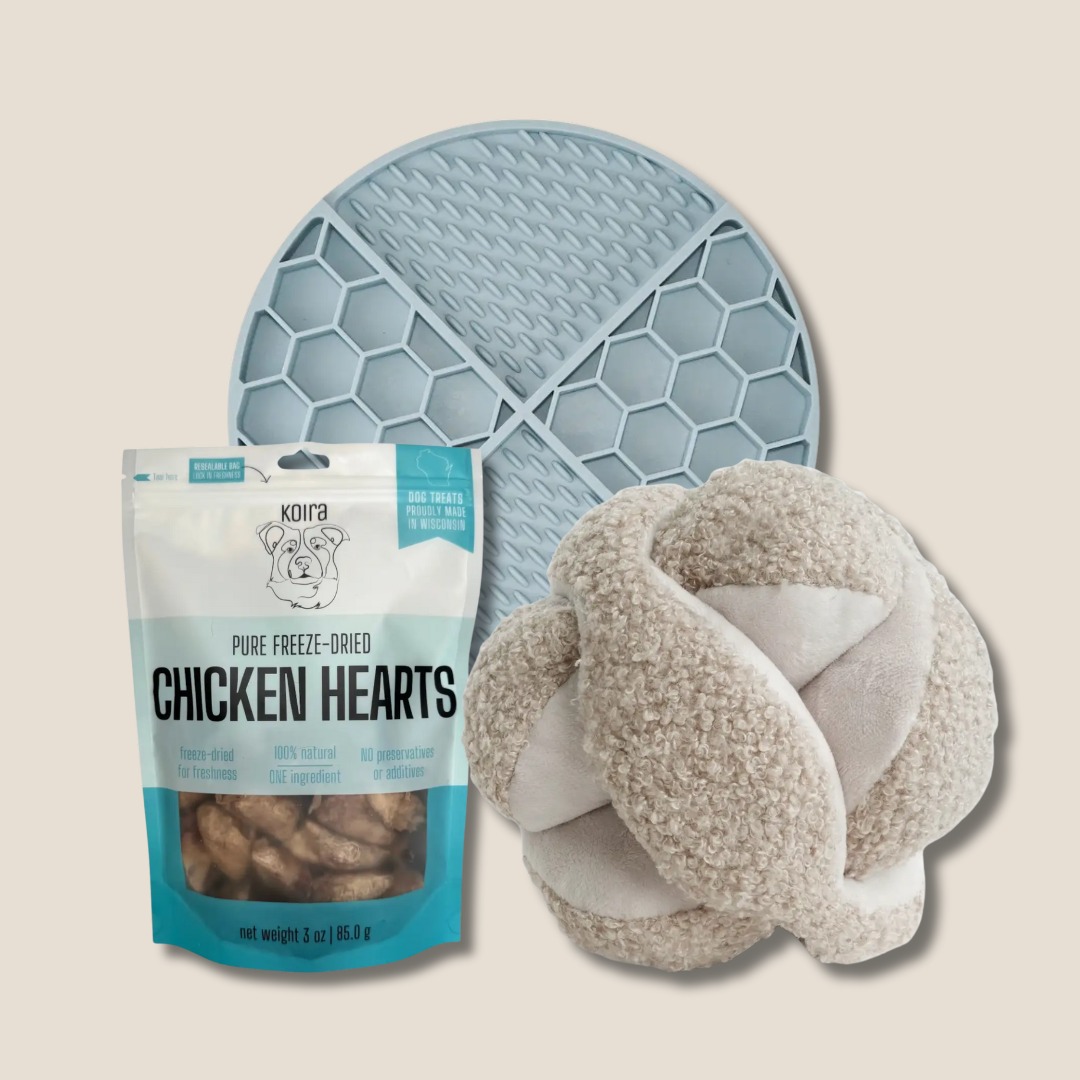 Enrichment Starter Pack - Boucle Snuffle Ball Toy, Silicone Textured Dog Lick Mat - Nosework for Mental Stimulation (Washable, M/L)