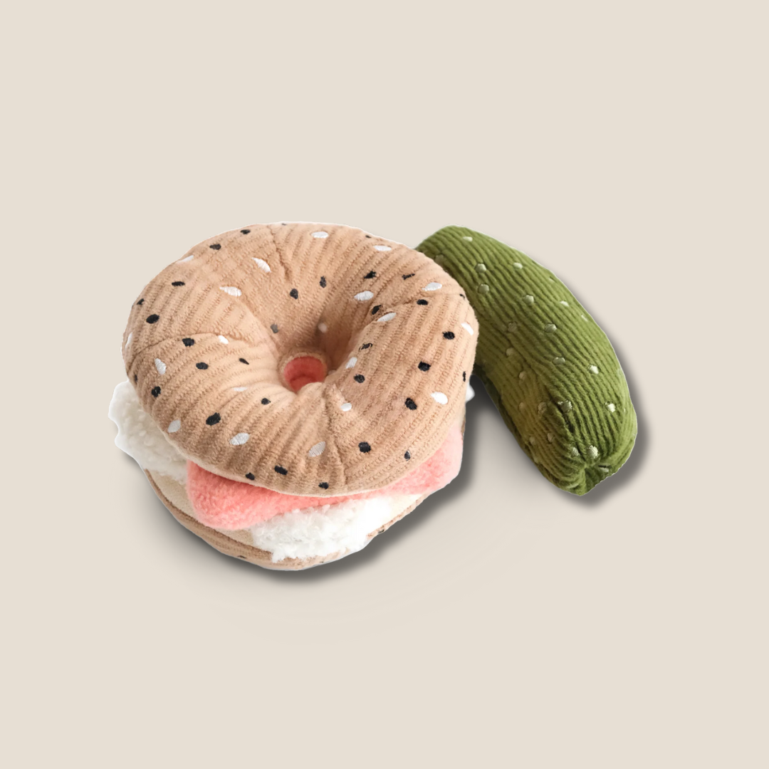 Interactive Bagel & Pickle Snuffle Dog Enrichment Toy - Nosework for Mental Stimulation (Washable, S/M/L)