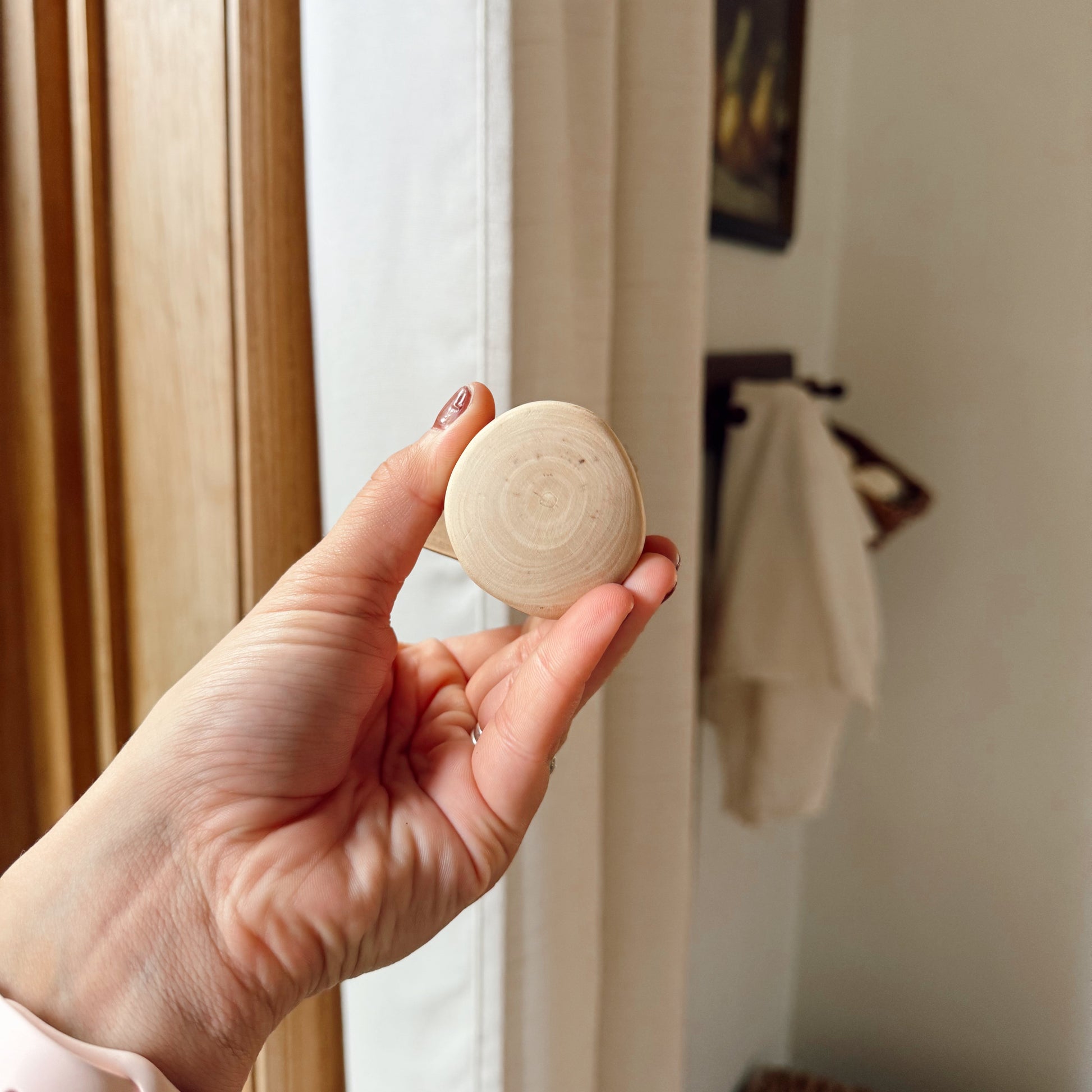 Hand holding a dog coffeewood bone to the side.